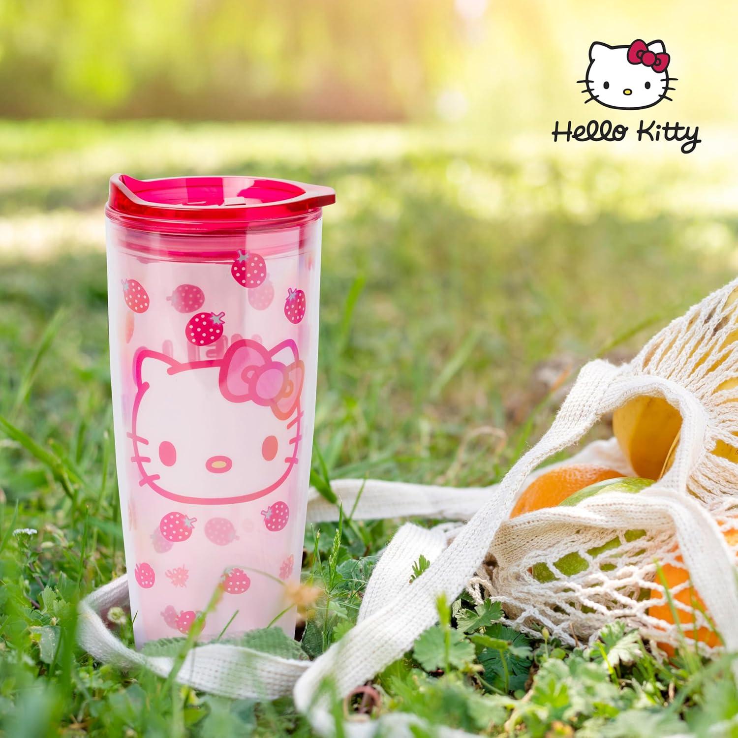 imageSilver Buffalo Sanrio Hello Kitty Strawberry Double Wall Travel Tumbler with Slide Close Lid 20 OuncesHello Kitty Strawberry 20 Ounces