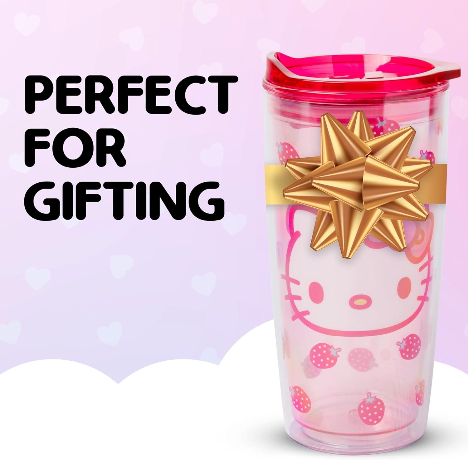 imageSilver Buffalo Sanrio Hello Kitty Strawberry Double Wall Travel Tumbler with Slide Close Lid 20 OuncesHello Kitty Strawberry 20 Ounces