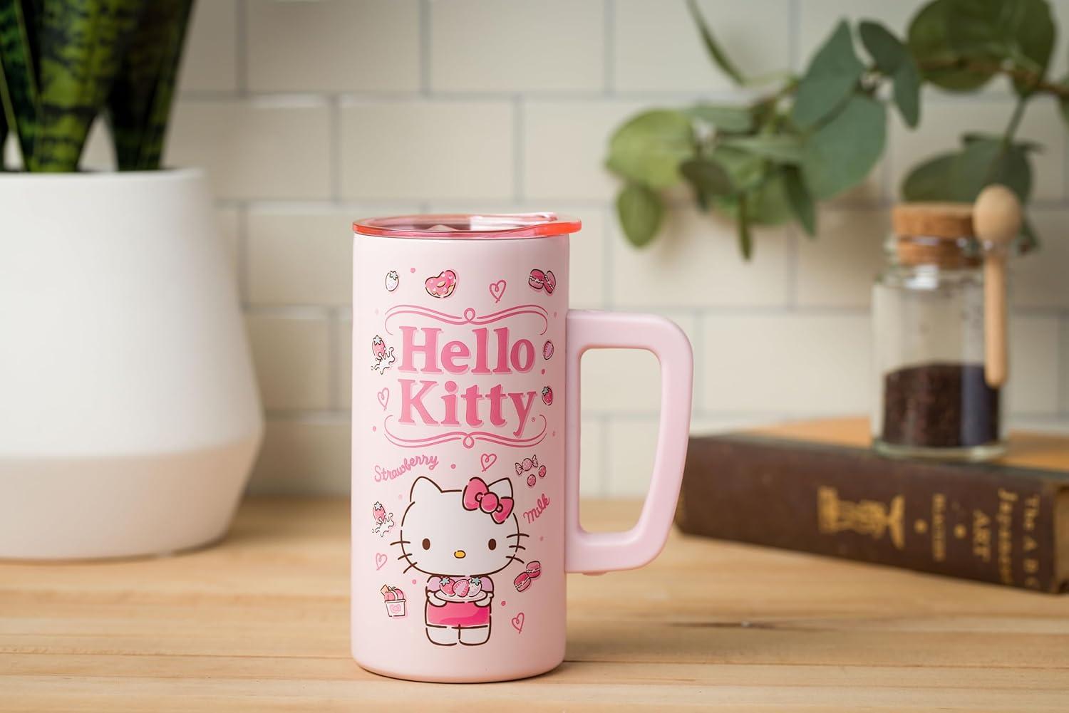 imageSilver Buffalo Sanrio Hello Kitty Strawberry Double Wall Travel Tumbler with Slide Close Lid 20 OuncesHello Kitty Strawberry Milk 15 Ounces