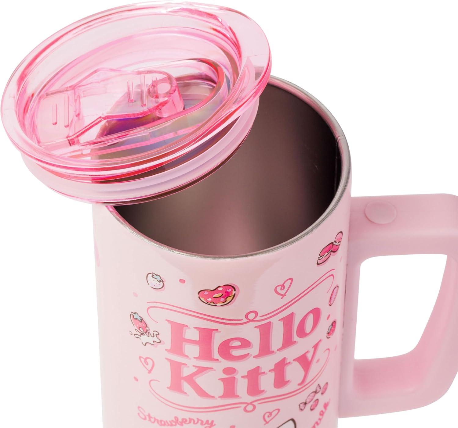imageSilver Buffalo Sanrio Hello Kitty Strawberry Double Wall Travel Tumbler with Slide Close Lid 20 OuncesHello Kitty Strawberry Milk 15 Ounces