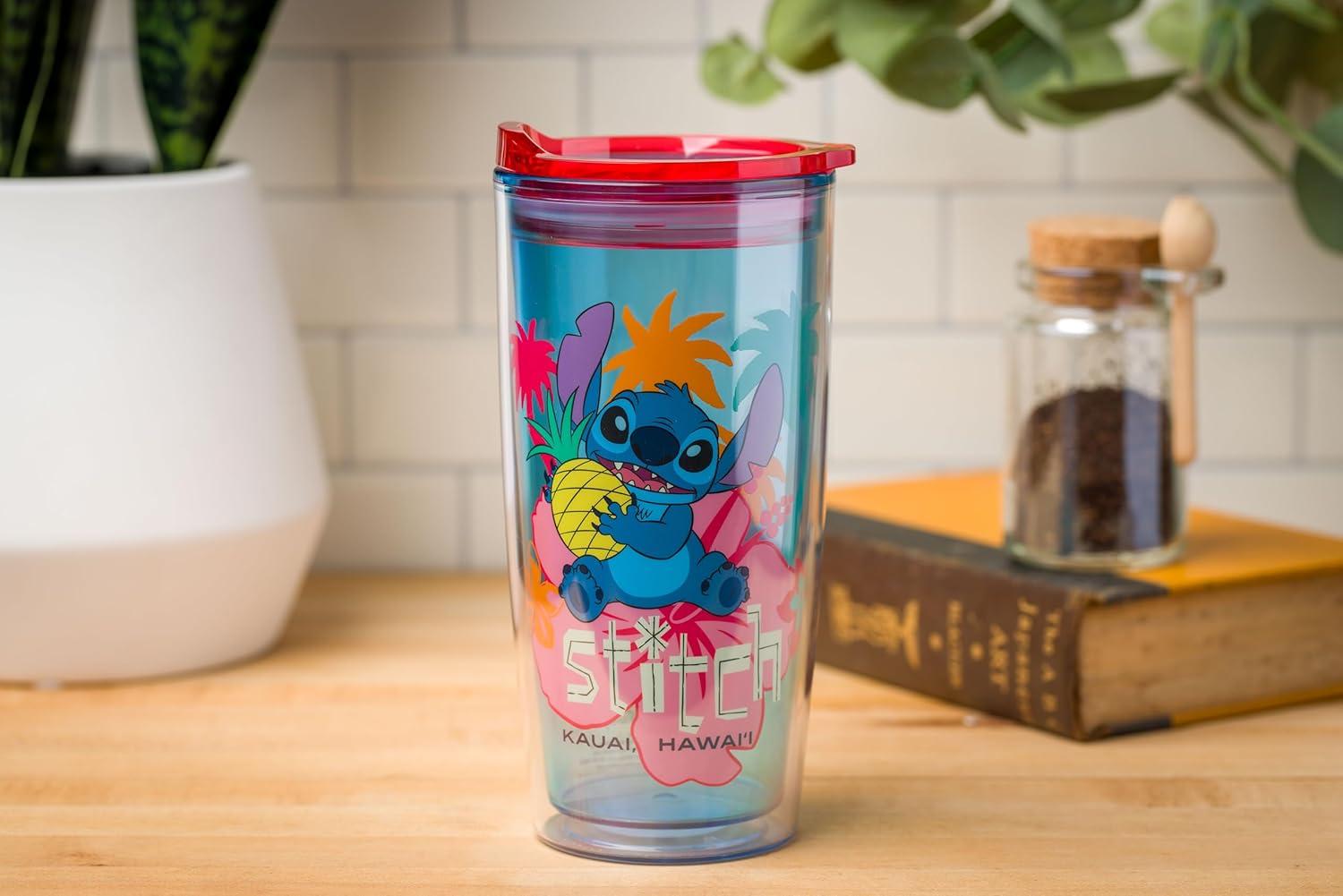 imageSilver Buffalo Sanrio Hello Kitty Strawberry Double Wall Travel Tumbler with Slide Close Lid 20 OuncesLilo and Stitch Kauai Hawaii 20 Ounces