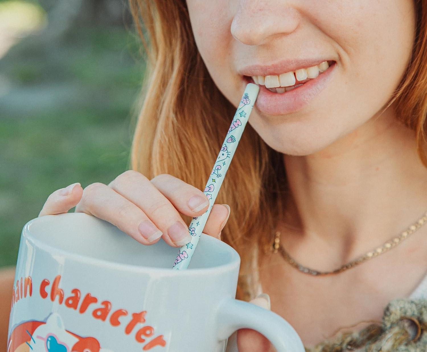 imageSilver Buffalo Sanrios Hello Kitty Kawaii Treats 4pc Reusable Plastic Straw Set10x15x25 PinkPink