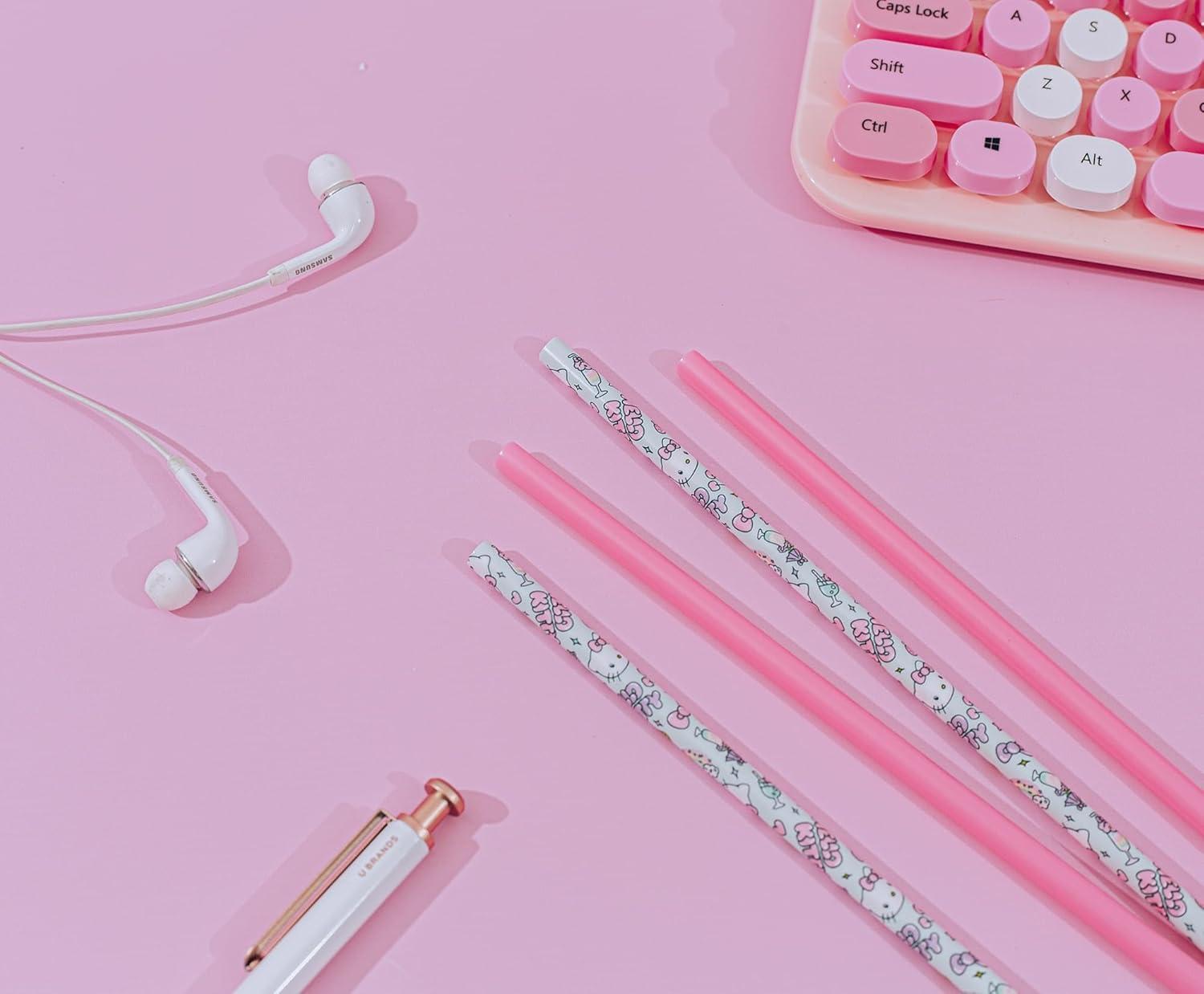 imageSilver Buffalo Sanrios Hello Kitty Kawaii Treats 4pc Reusable Plastic Straw Set10x15x25 PinkPink