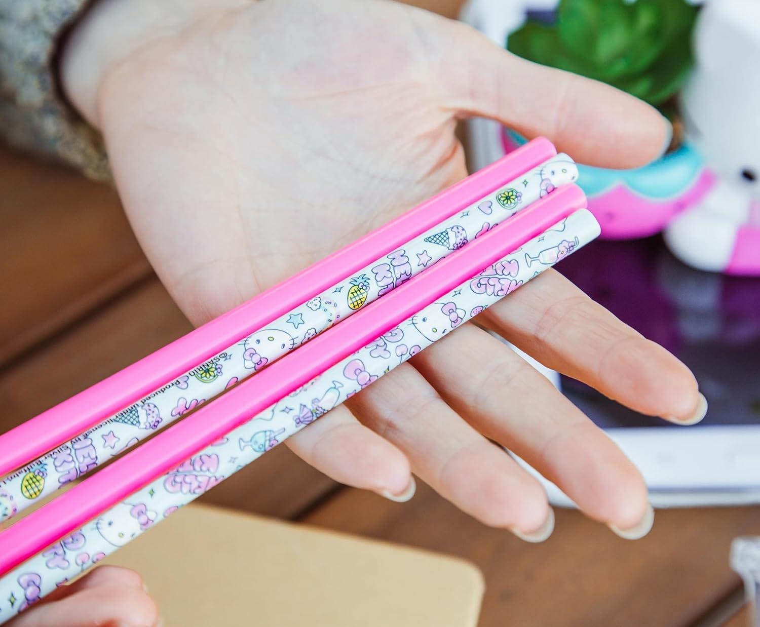 imageSilver Buffalo Sanrios Hello Kitty Kawaii Treats 4pc Reusable Plastic Straw Set10x15x25 PinkPink