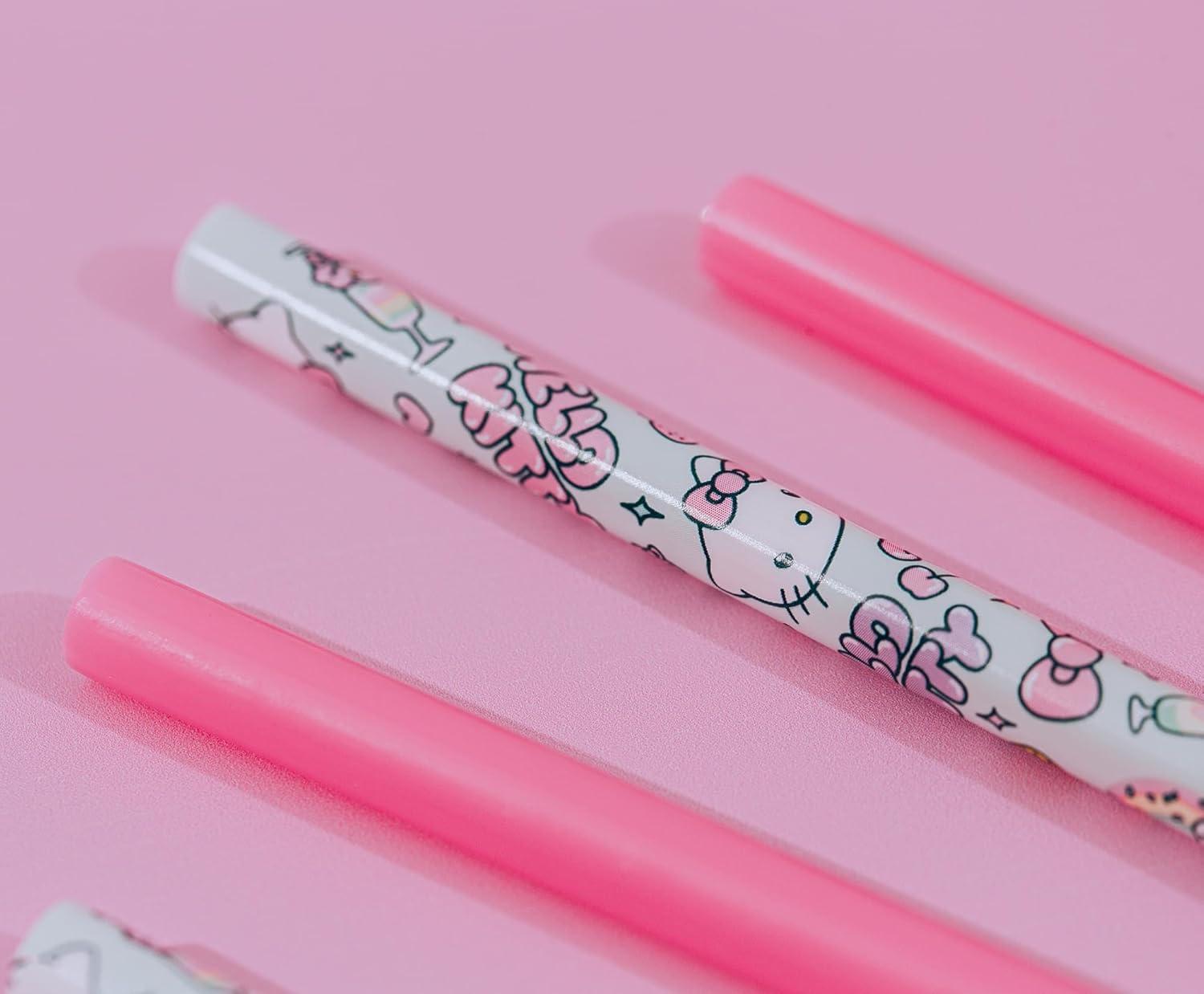 imageSilver Buffalo Sanrios Hello Kitty Kawaii Treats 4pc Reusable Plastic Straw Set10x15x25 PinkPink