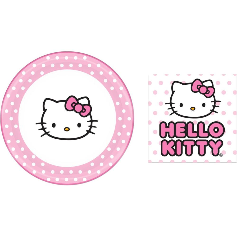 imageSilver Buffalo Sanrio Hello Kitty Bow and Dots Paper Napkins and Plates Party Pack 32 Count