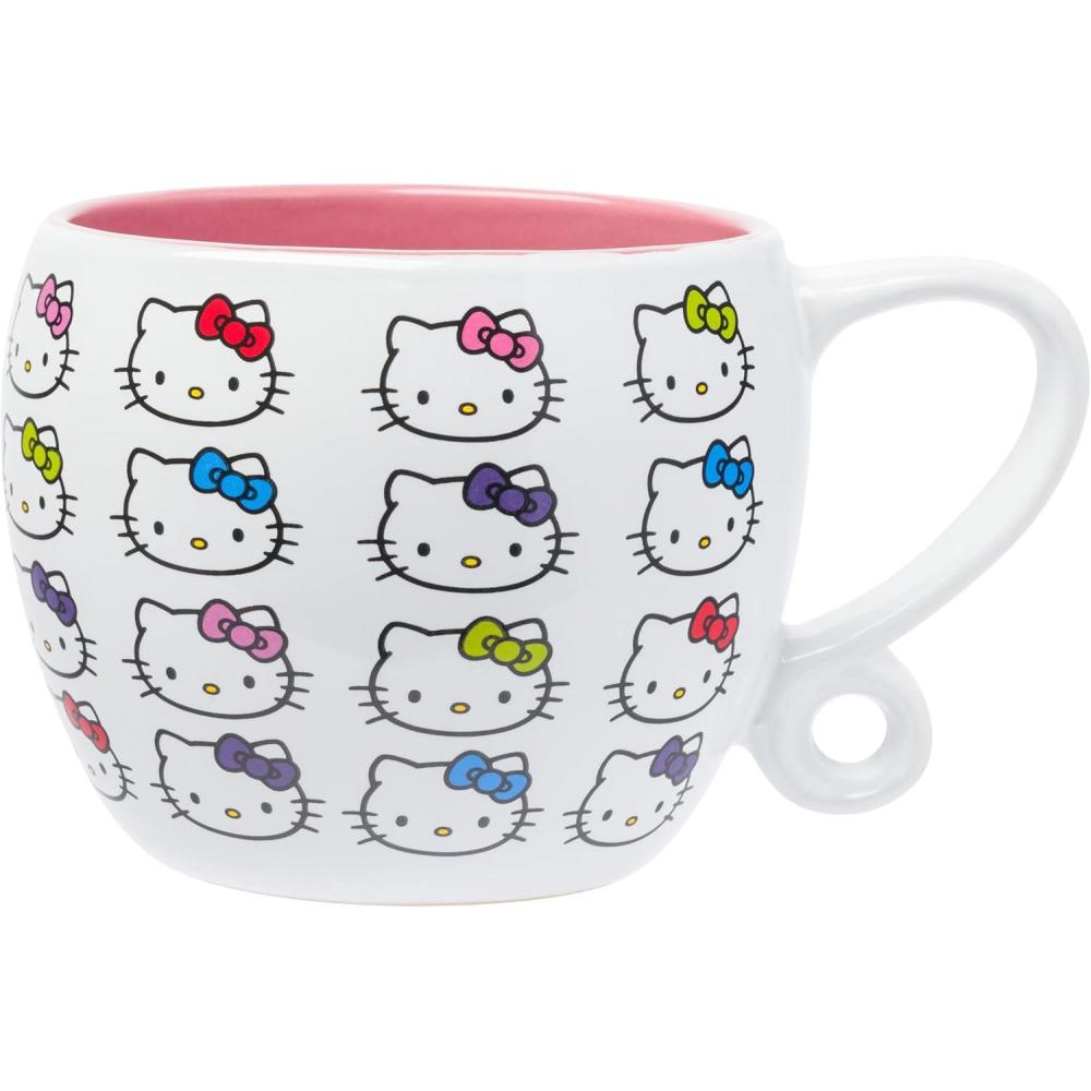 imageSilver Buffalo Sanrio Hello Kitty Faces and Bows Pattern Round Body Loop Handle Ceramic Mug 159 Ounces