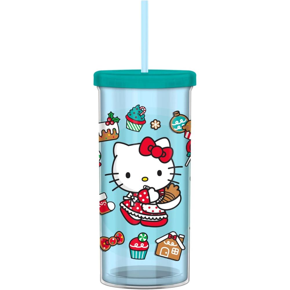 imageSilver Buffalo Sanrio Hello Kitty Holiday Plastic Tall Cold Cup with Lid and Straw 20 Ounces