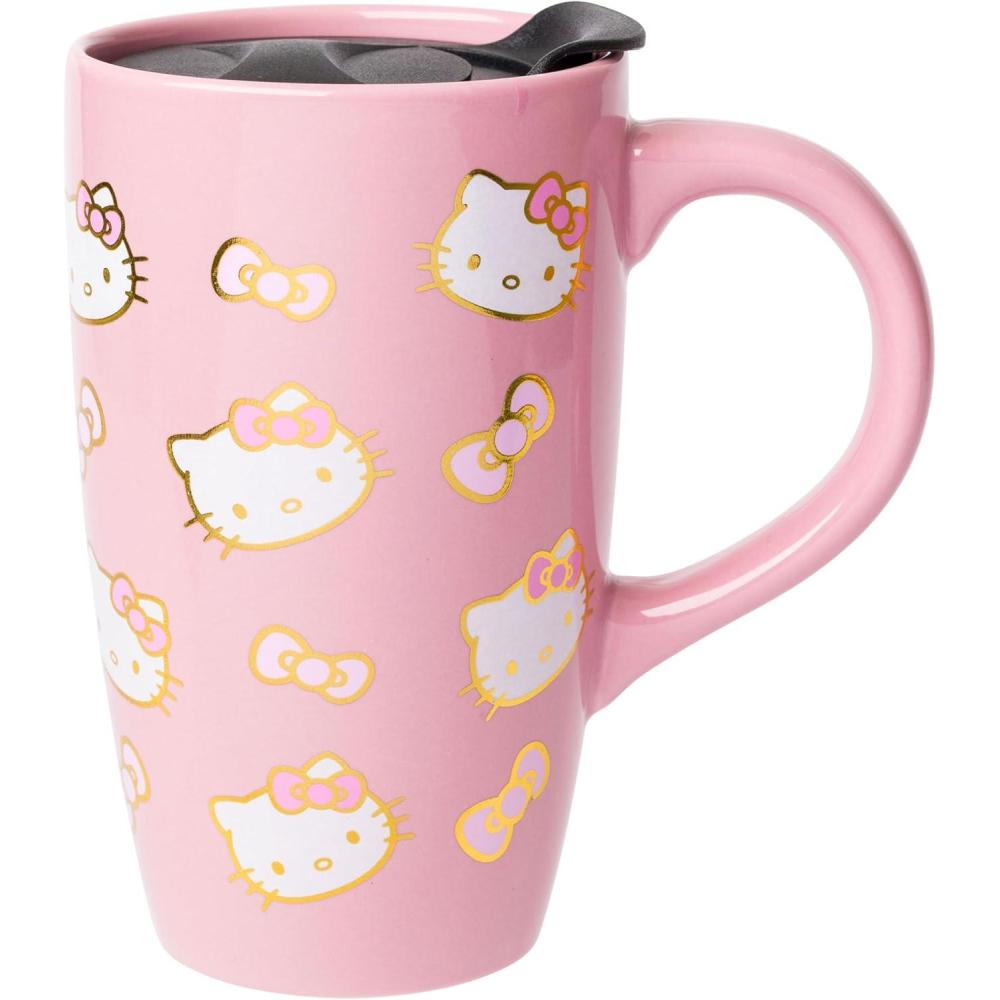 imageSilver Buffalo Sanrio Hello Kitty Strawberry Double Wall Travel Tumbler with Slide Close Lid 20 OuncesHello Kitty Gold and Pink Bows 16 Ounces