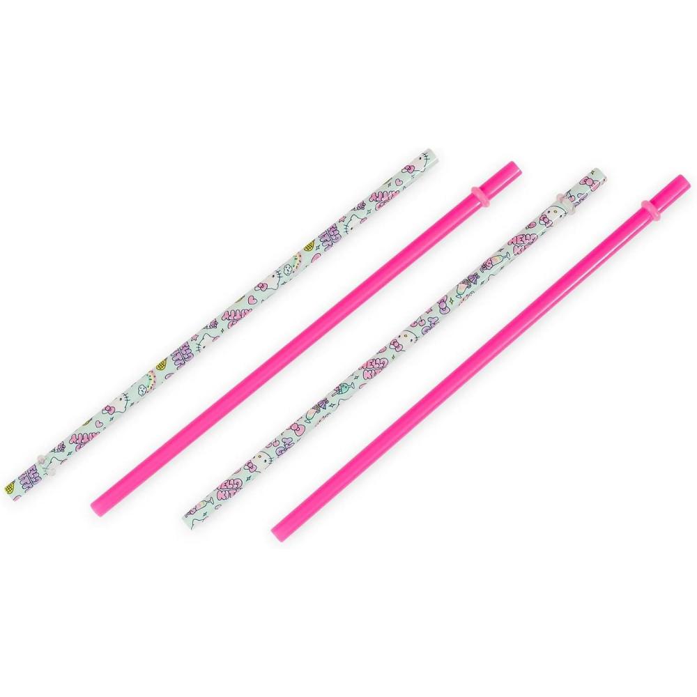 imageSilver Buffalo Sanrios Hello Kitty Kawaii Treats 4pc Reusable Plastic Straw Set10x15x25 PinkPink