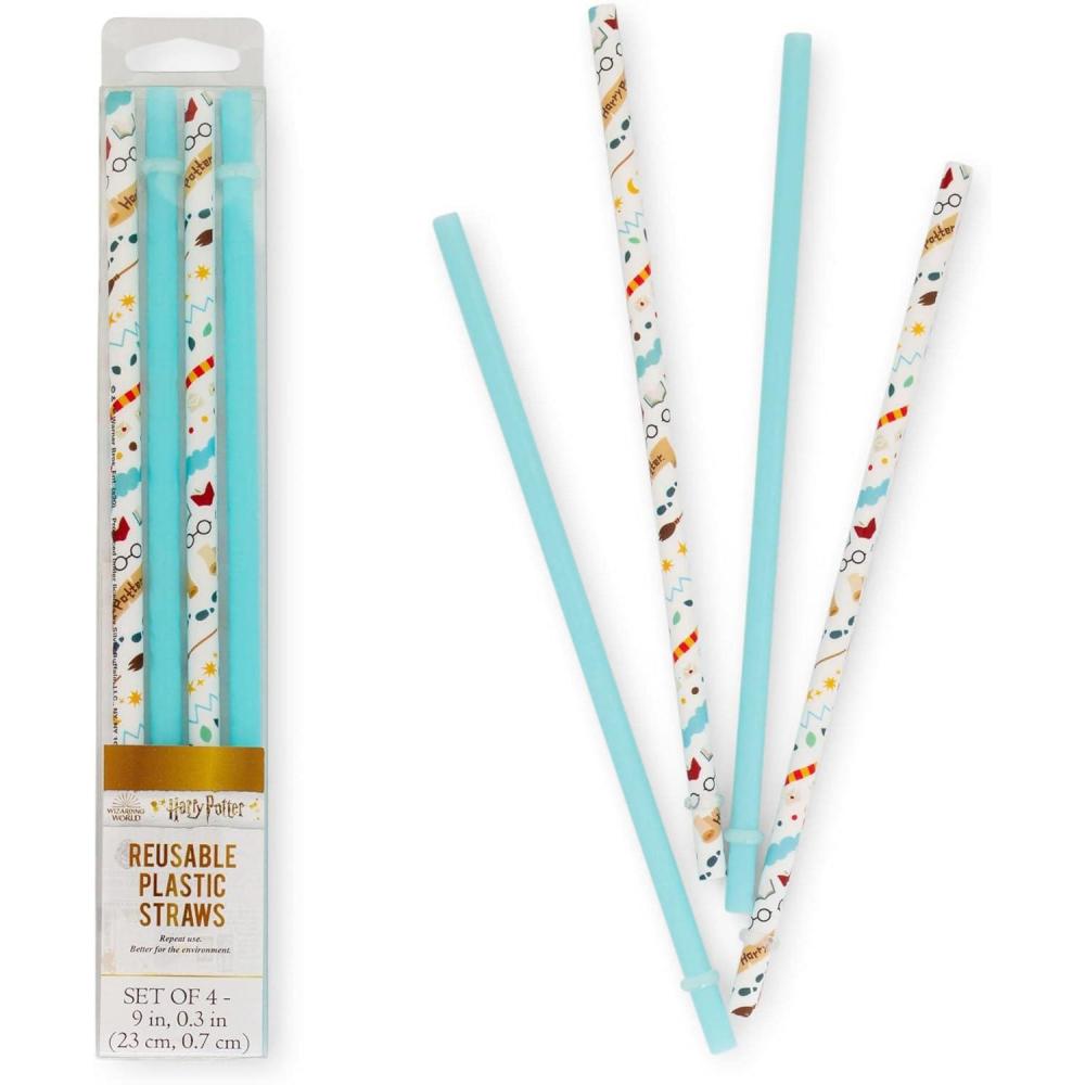 imageSilver Buffalo Sanrios Hello Kitty Kawaii Treats 4pc Reusable Plastic Straw Set10x15x25 PinkSky Blue