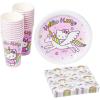 Silver Buffalo Hello Kitty Unicorn Rainbow Toss Paper Plates Cups Napkins Party Pack Set, 60 Piece
