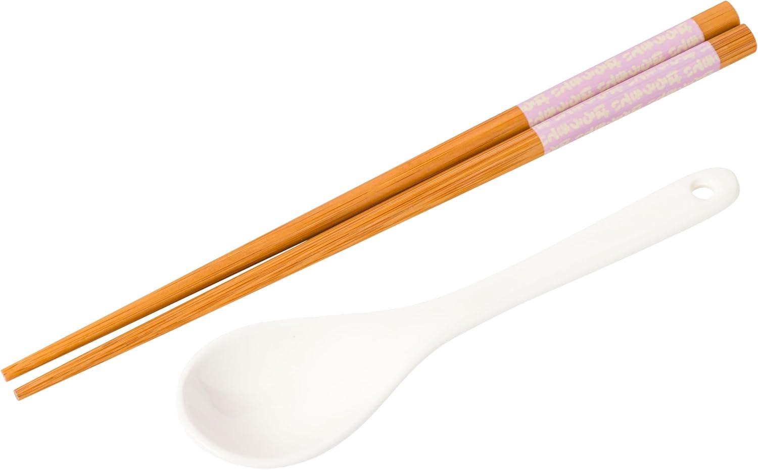 imageSilver Buffalo Sanrio Hello Kitty and Friends Featuring Keroppi My Melody BadtzMaru and Pompompurin Soup Mug and Bowl Lid with Spoon and Chopsticks 13 Ounce Bowl Lid 22 Ounce Soup Mug