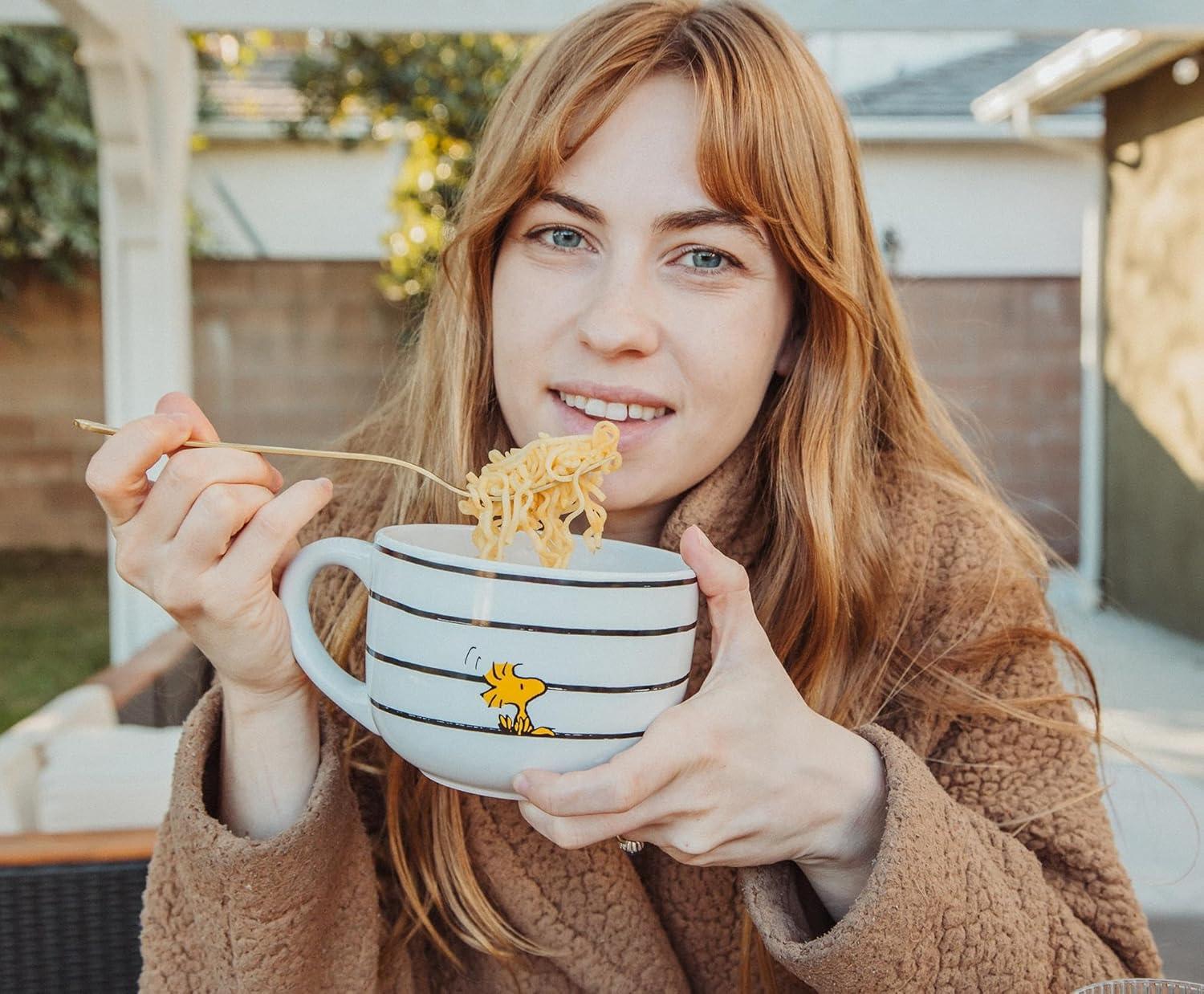 imageSilver Buffalo Lilo and Stitch Aloha Multi Face Ceramic Soup Mug with Vented Plastic Lid 24 Ounces 1 Count Pack of 1Peanuts Did Someone Say Food