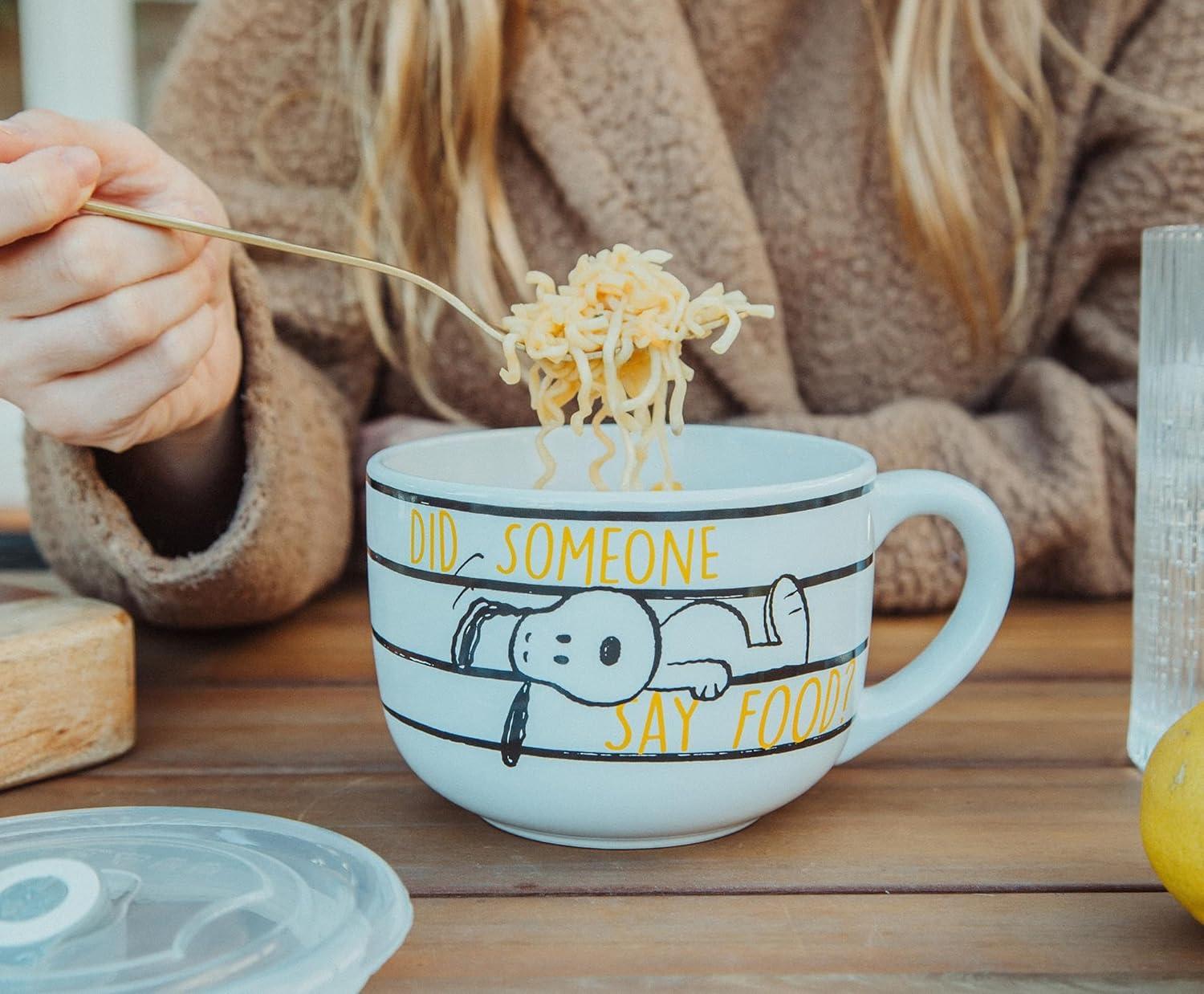 imageSilver Buffalo Lilo and Stitch Aloha Multi Face Ceramic Soup Mug with Vented Plastic Lid 24 Ounces 1 Count Pack of 1Peanuts Did Someone Say Food