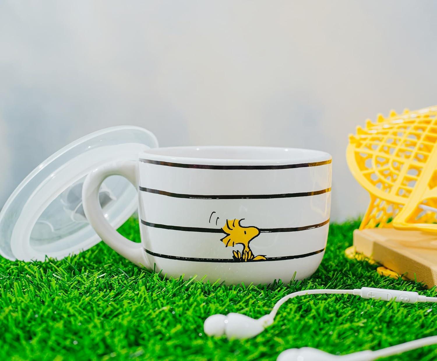 imageSilver Buffalo Lilo and Stitch Aloha Multi Face Ceramic Soup Mug with Vented Plastic Lid 24 Ounces 1 Count Pack of 1Peanuts Did Someone Say Food