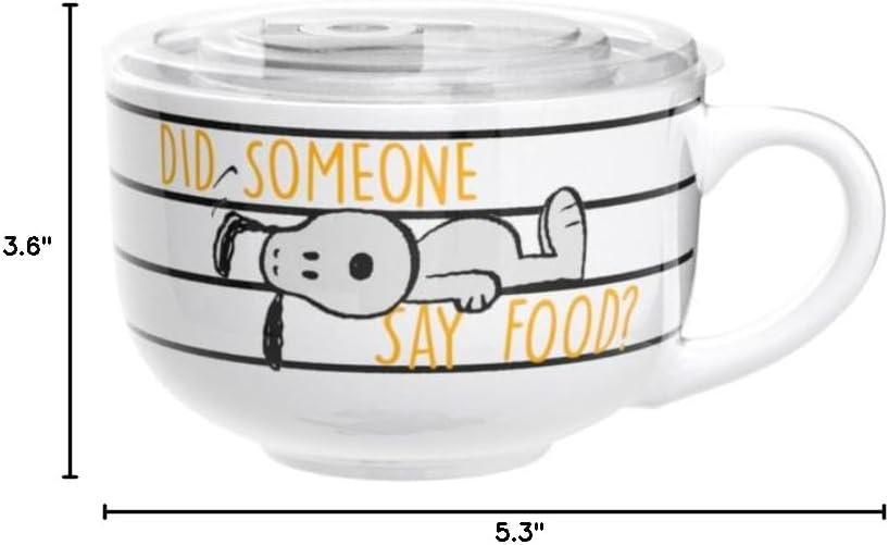 imageSilver Buffalo Lilo and Stitch Aloha Multi Face Ceramic Soup Mug with Vented Plastic Lid 24 Ounces 1 Count Pack of 1Peanuts Did Someone Say Food