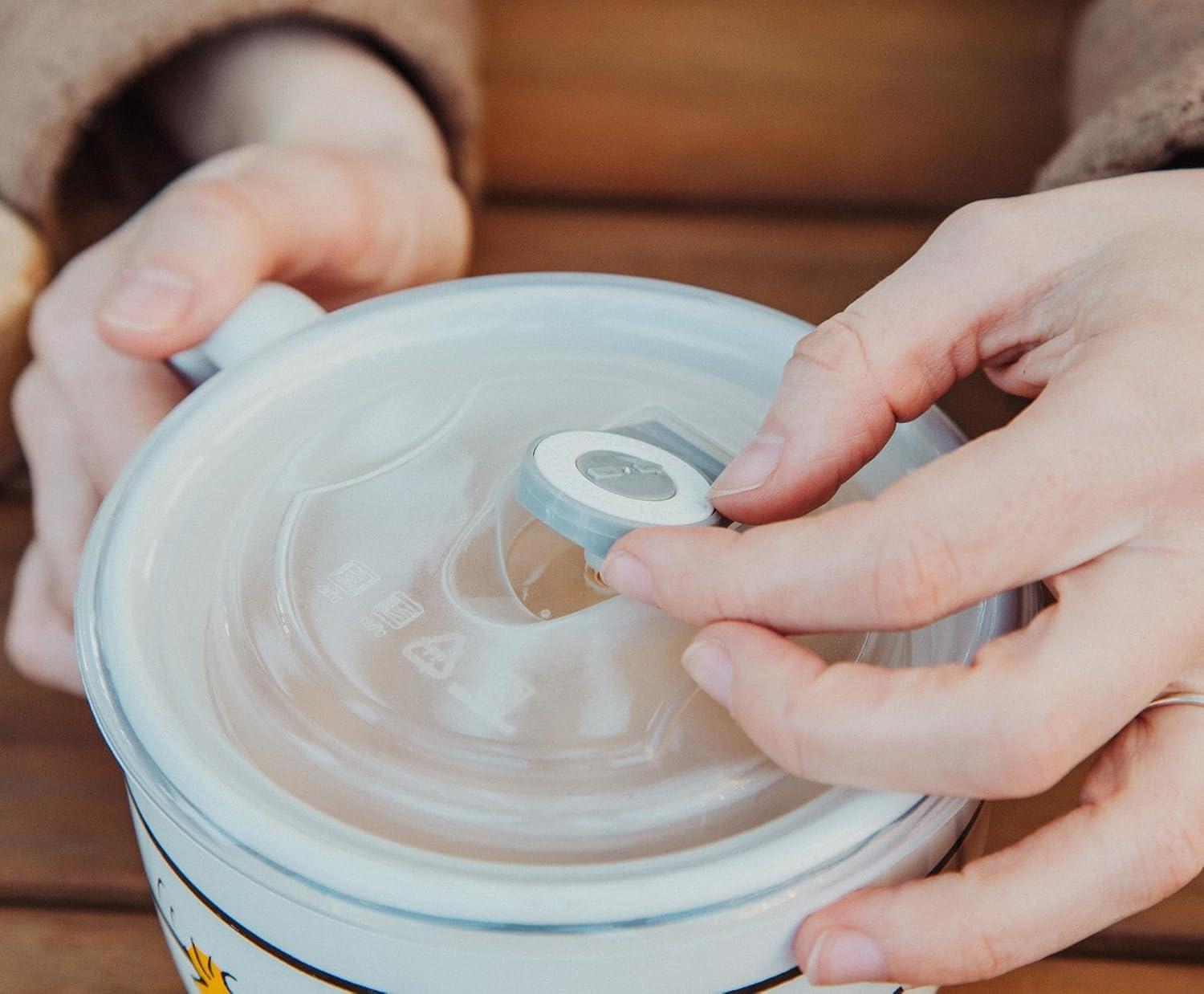 imageSilver Buffalo Lilo and Stitch Aloha Multi Face Ceramic Soup Mug with Vented Plastic Lid 24 Ounces 1 Count Pack of 1Peanuts Did Someone Say Food