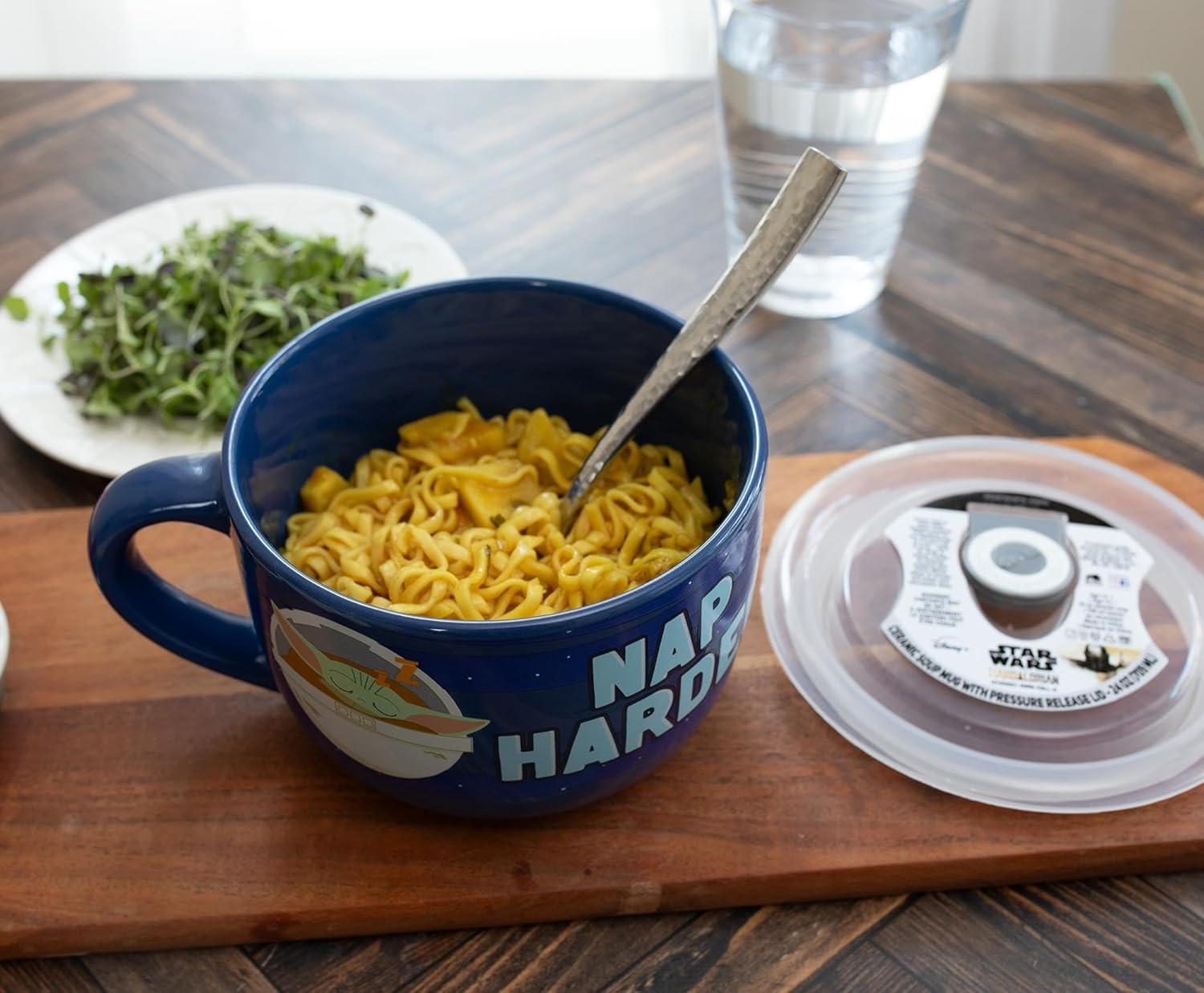 imageSilver Buffalo Lilo and Stitch Aloha Multi Face Ceramic Soup Mug with Vented Plastic Lid 24 Ounces 1 Count Pack of 1The Mandalorian Work Hard Nap Harder