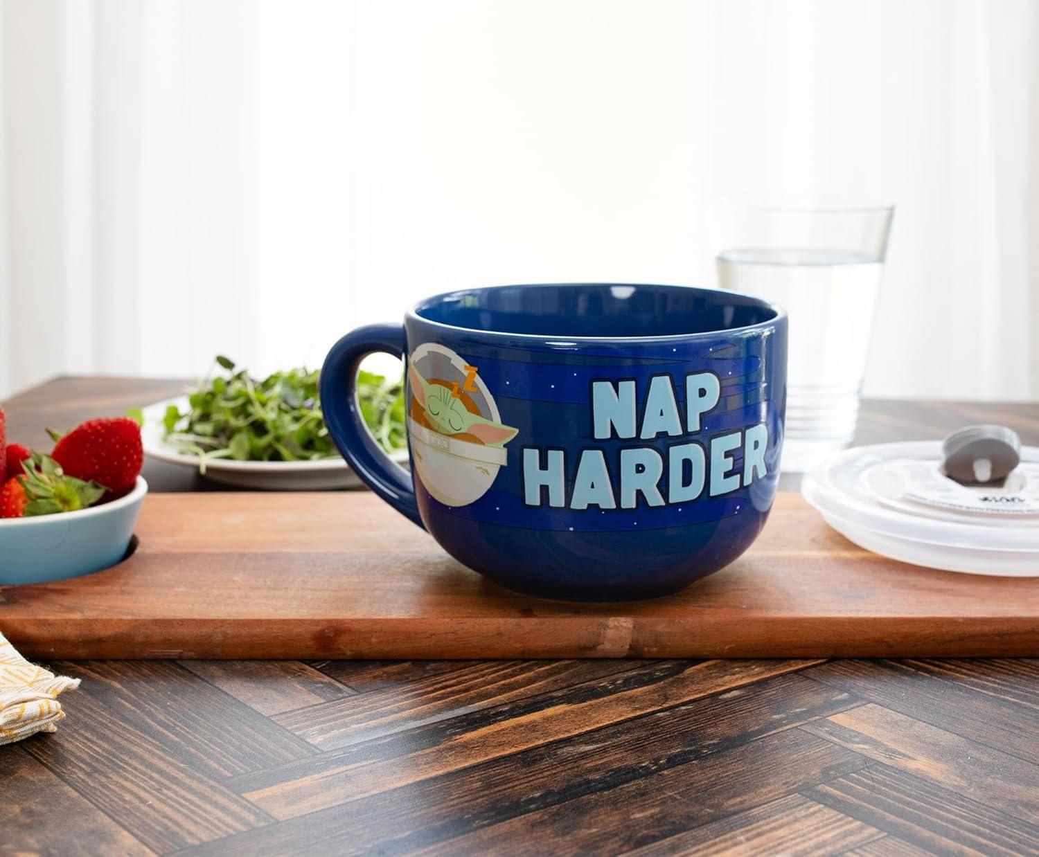 imageSilver Buffalo Lilo and Stitch Aloha Multi Face Ceramic Soup Mug with Vented Plastic Lid 24 Ounces 1 Count Pack of 1The Mandalorian Work Hard Nap Harder