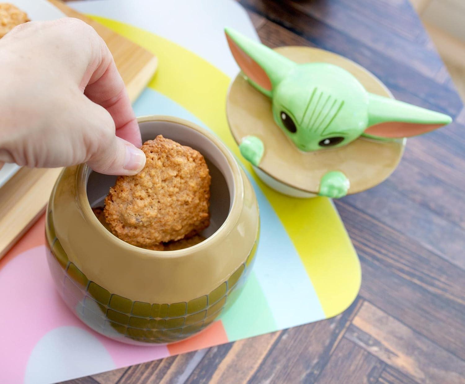 imageSilver Buffalo Star Wars The Mandalorian The Child Grogu Baby Yoda Hiding and Peeking Sculpted 3D Hand Painted Ceramic Snack Jar Small