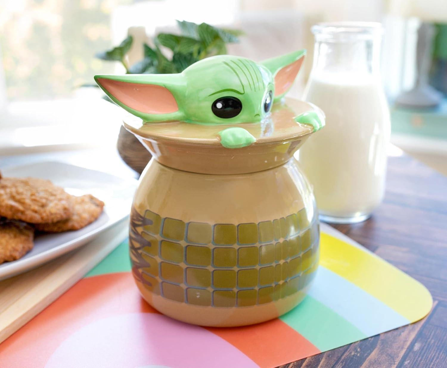 imageSilver Buffalo Star Wars The Mandalorian The Child Grogu Baby Yoda Hiding and Peeking Sculpted 3D Hand Painted Ceramic Snack Jar Small