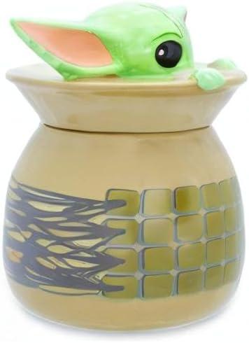 imageSilver Buffalo Star Wars The Mandalorian The Child Grogu Baby Yoda Hiding and Peeking Sculpted 3D Hand Painted Ceramic Snack Jar Small