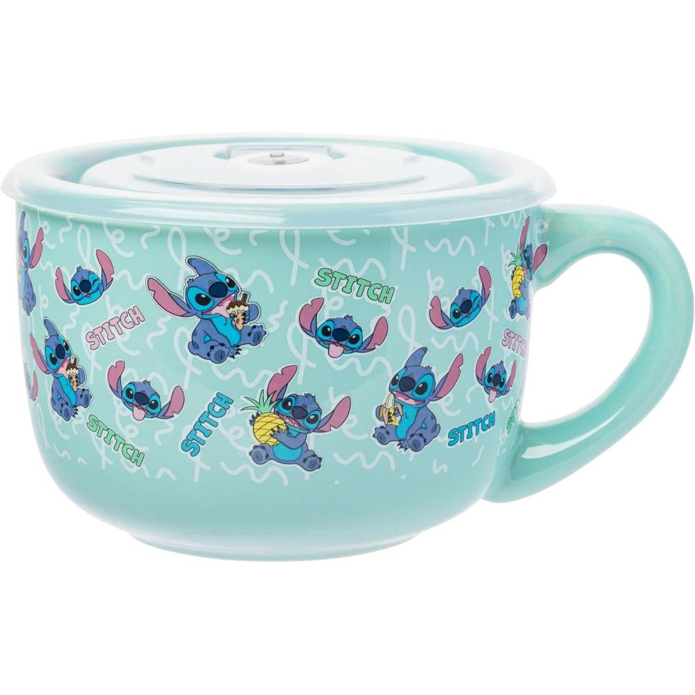imageSilver Buffalo Lilo and Stitch Aloha Multi Face Ceramic Soup Mug with Vented Plastic Lid 24 Ounces 1 Count Pack of 1Lilo and Stitch Snack Time