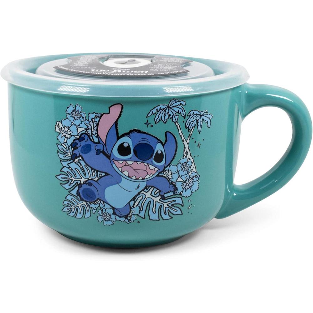 imageSilver Buffalo Lilo and Stitch Aloha Multi Face Ceramic Soup Mug with Vented Plastic Lid 24 Ounces 1 Count Pack of 1Lilo and Stitch Stay Weird