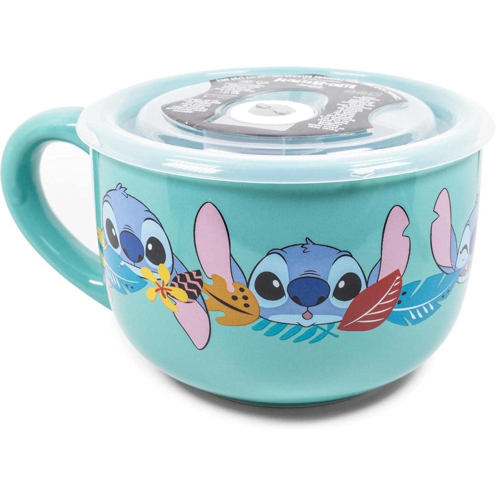 imageSilver Buffalo Lilo and Stitch Aloha Multi Face Ceramic Soup Mug with Vented Plastic Lid 24 Ounces 1 Count Pack of 1Lilo and Stitch Various Faces of Stitch