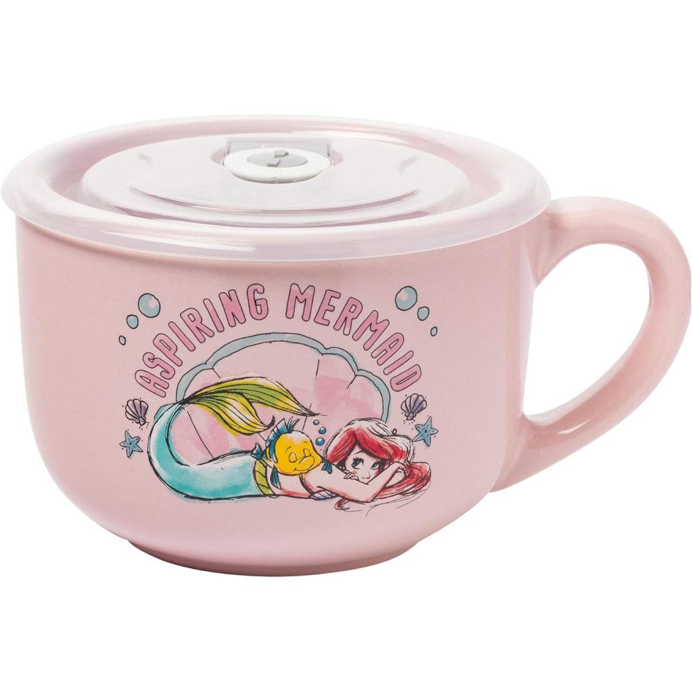 imageSilver Buffalo Lilo and Stitch Aloha Multi Face Ceramic Soup Mug with Vented Plastic Lid 24 Ounces 1 Count Pack of 1Little Mermaid Aspiring Mermaid