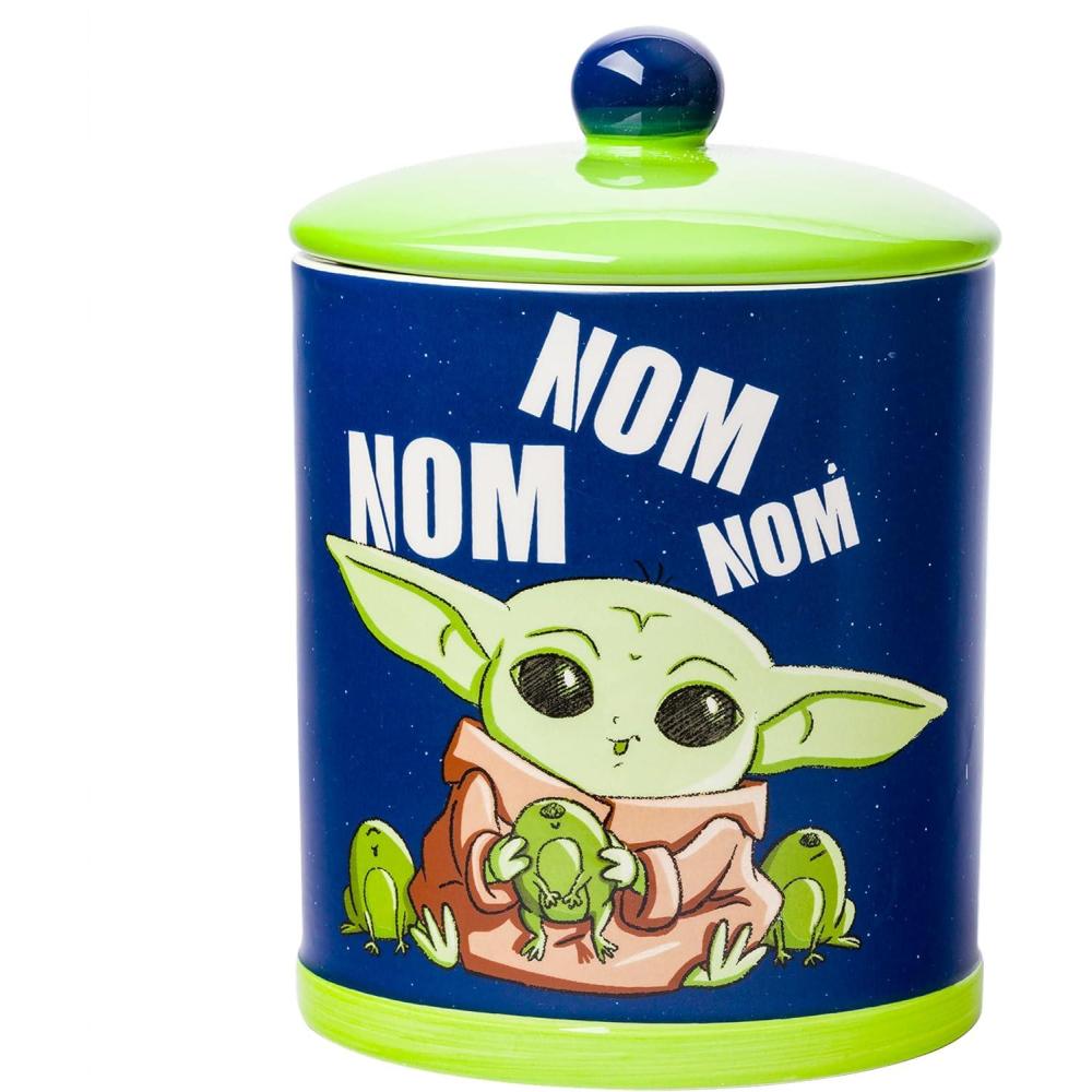 imageSilver Buffalo Star Wars The Mandalorian Baby Yoda Grogu Nom Nom The Child Eating Frog Eggs Ceramic Cookie Snack Jar Medium