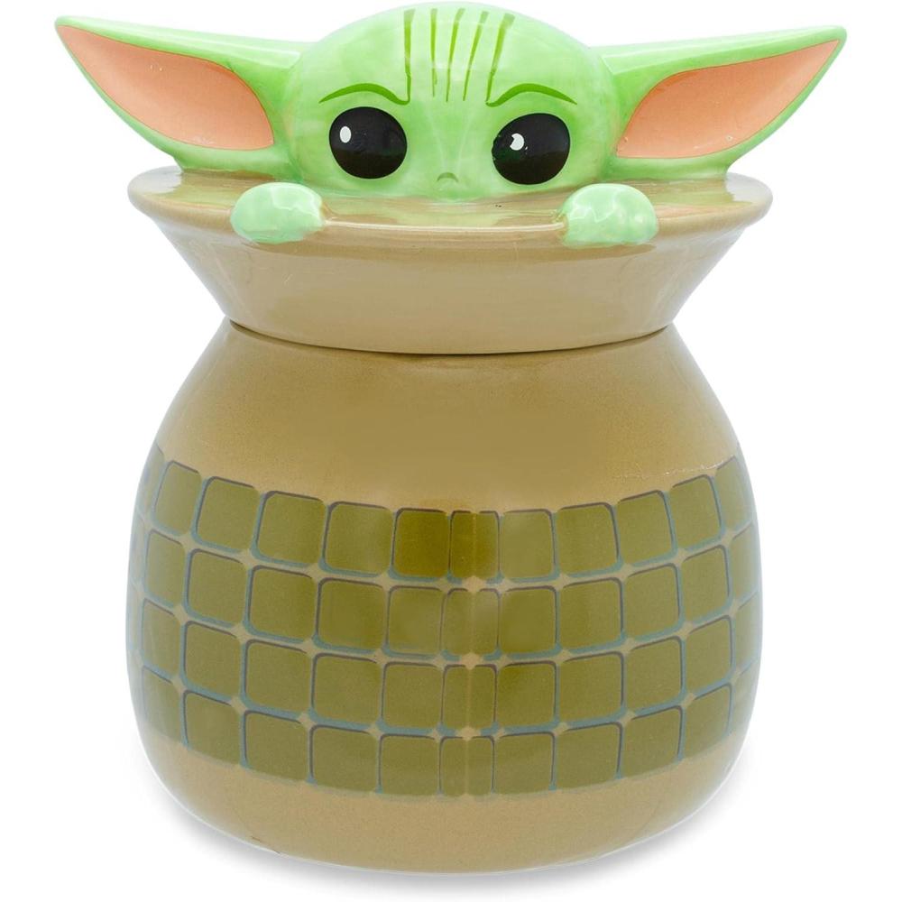 imageSilver Buffalo Star Wars The Mandalorian The Child Grogu Baby Yoda Hiding and Peeking Sculpted 3D Hand Painted Ceramic Snack Jar Small