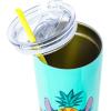 Silver Buffalo Lilo and Stitch Ohana Means Family Pineapple 22oz Double Walled Stainless Steel Tumbler w Straw