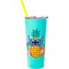 Silver Buffalo Lilo and Stitch Ohana Means Family Pineapple 22oz Double Walled Stainless Steel Tumbler w Straw