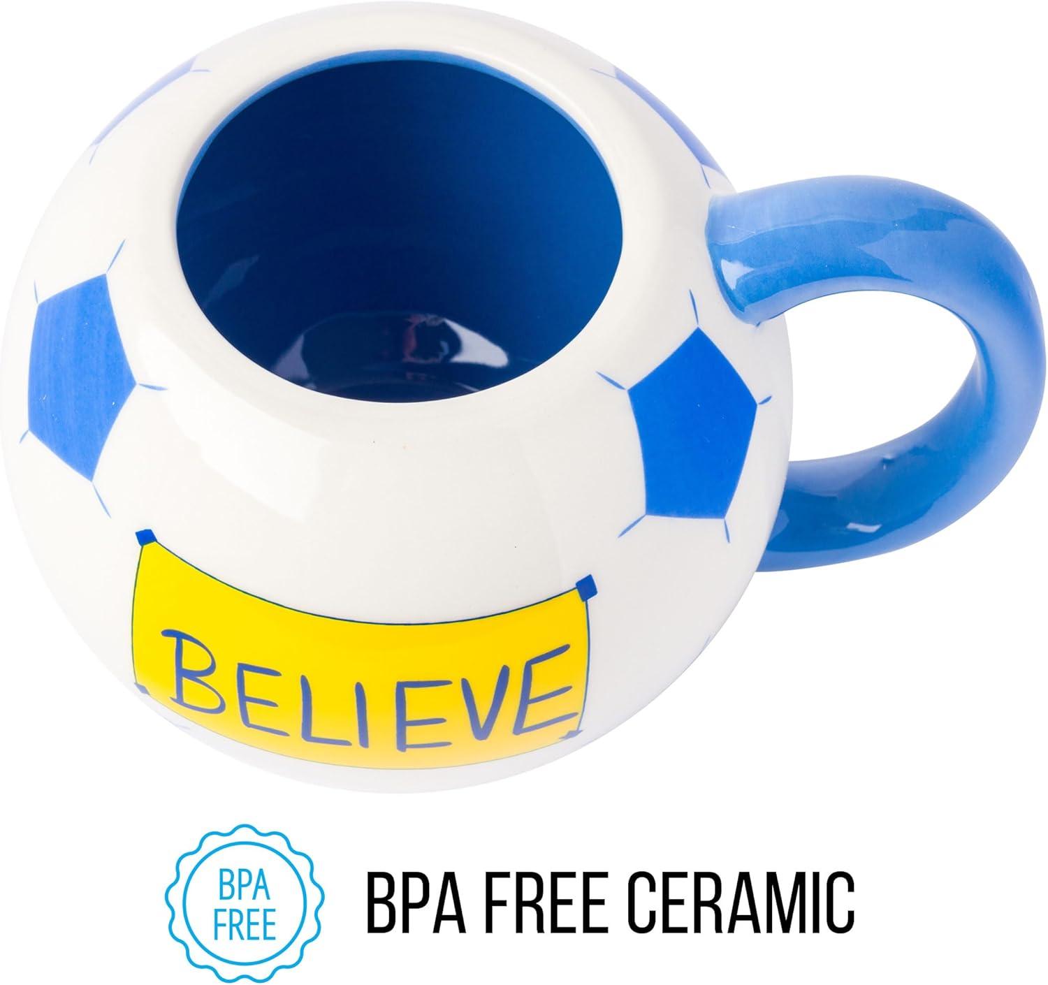 imageSilver Buffalo Ted Lasso Garbage Water Double Wall Stainless Steel Coffee Mug with Handle 15 Ounces20oz Believe Soccer Ball 3D Sculpted