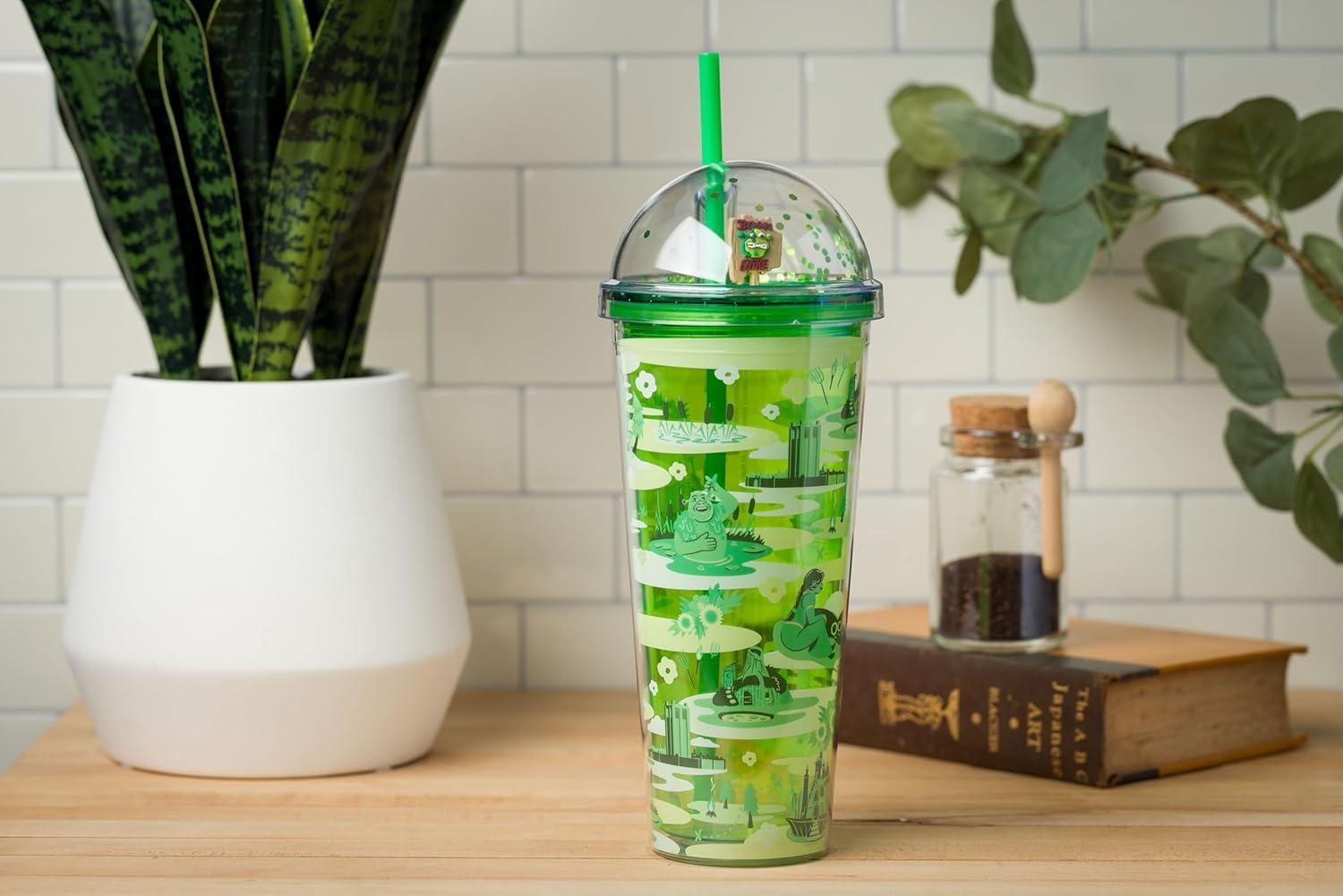 imageSilver Buffalo Shrek Swamp Beware Ogre Dome Glitter Top Travel Tumbler 24 OuncesShrek