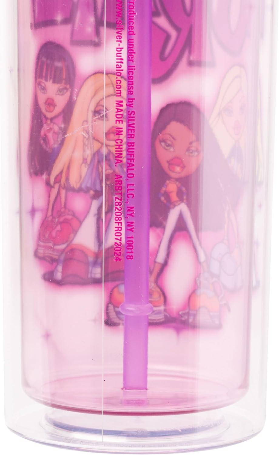 imageSilver Buffalo Wicked Core Elphaba and Glinda Split Patterns Rhinestone Lid 20oz Plastic Tall Cold Cup wLid and StrawBratz with Rhinestones Lid