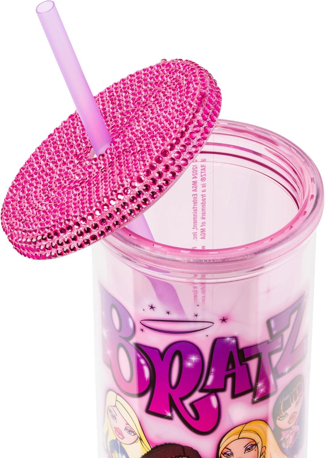 imageSilver Buffalo Wicked Core Elphaba and Glinda Split Patterns Rhinestone Lid 20oz Plastic Tall Cold Cup wLid and StrawBratz with Rhinestones Lid