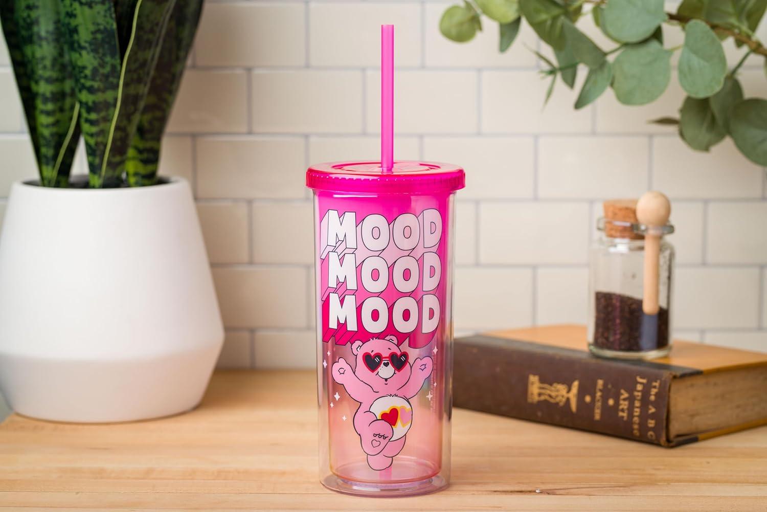 imageSilver Buffalo Wicked Core Elphaba and Glinda Split Patterns Rhinestone Lid 20oz Plastic Tall Cold Cup wLid and StrawCare Bears LoveALotBear Mood