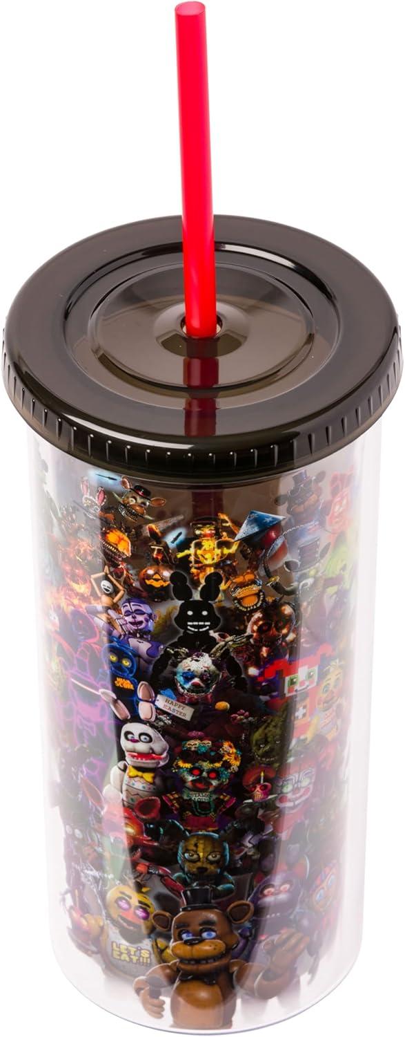 imageSilver Buffalo Wicked Core Elphaba and Glinda Split Patterns Rhinestone Lid 20oz Plastic Tall Cold Cup wLid and StrawFive Nights at Freddys