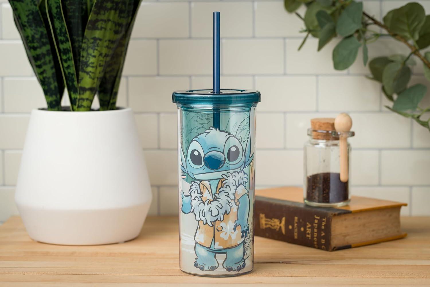 imageSilver Buffalo Wicked Core Elphaba and Glinda Split Patterns Rhinestone Lid 20oz Plastic Tall Cold Cup wLid and StrawLilo and Stitch in Hawaiian Shirt