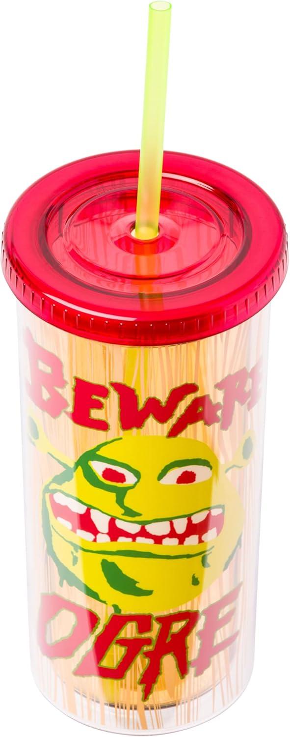 imageSilver Buffalo Wicked Core Elphaba and Glinda Split Patterns Rhinestone Lid 20oz Plastic Tall Cold Cup wLid and StrawShrek Beware Ogre