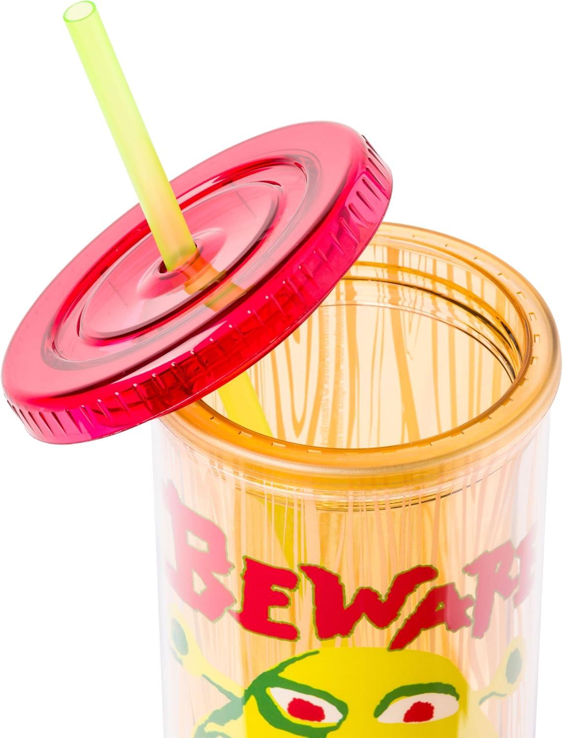 imageSilver Buffalo Wicked Core Elphaba and Glinda Split Patterns Rhinestone Lid 20oz Plastic Tall Cold Cup wLid and StrawShrek Beware Ogre
