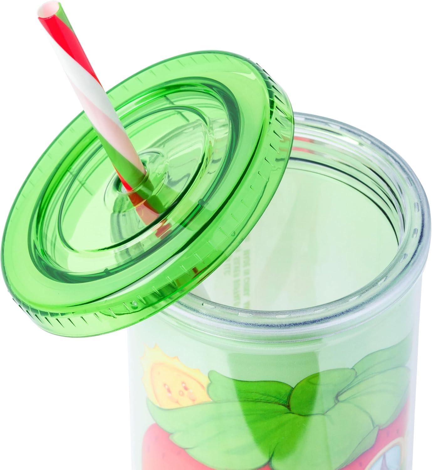 imageSilver Buffalo Wicked Core Elphaba and Glinda Split Patterns Rhinestone Lid 20oz Plastic Tall Cold Cup wLid and StrawStrawberry Shortcake Strawberry House