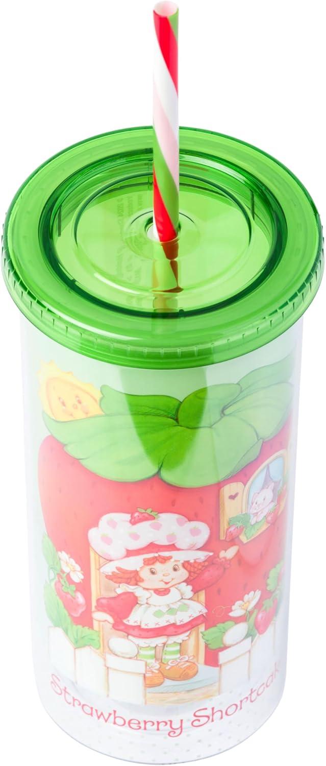 imageSilver Buffalo Wicked Core Elphaba and Glinda Split Patterns Rhinestone Lid 20oz Plastic Tall Cold Cup wLid and StrawStrawberry Shortcake Strawberry House