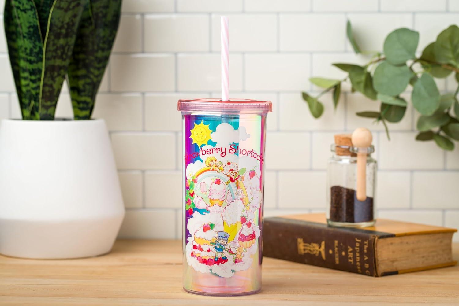 imageSilver Buffalo Wicked Core Elphaba and Glinda Split Patterns Rhinestone Lid 20oz Plastic Tall Cold Cup wLid and StrawStrawberry Shortcake Sweets