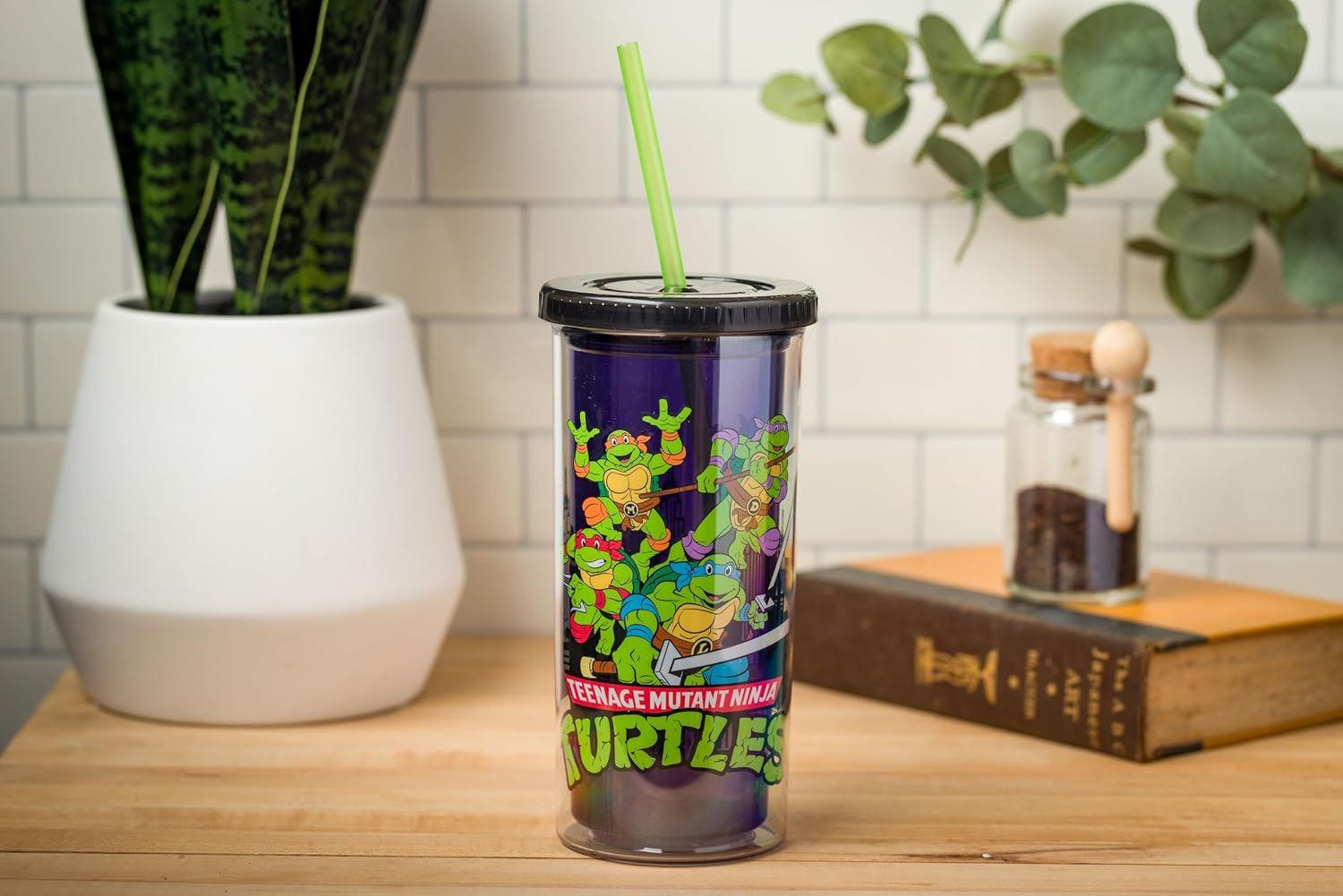 imageSilver Buffalo Wicked Core Elphaba and Glinda Split Patterns Rhinestone Lid 20oz Plastic Tall Cold Cup wLid and StrawTeenage Mutant Ninja Turtles