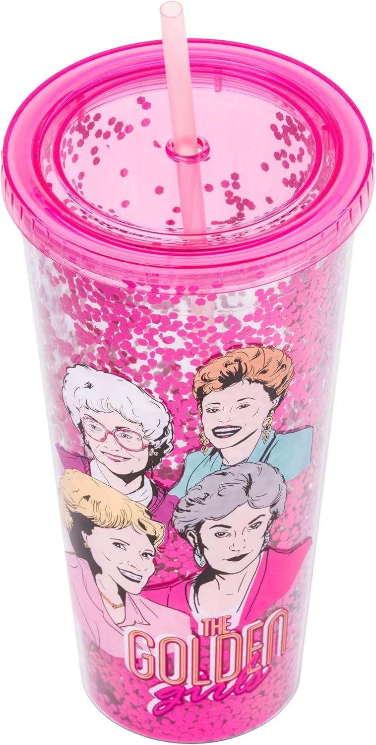 imageSilver Buffalo Wicked Core Elphaba and Glinda Split Patterns Rhinestone Lid 20oz Plastic Tall Cold Cup wLid and StrawThe Golden Girls Big