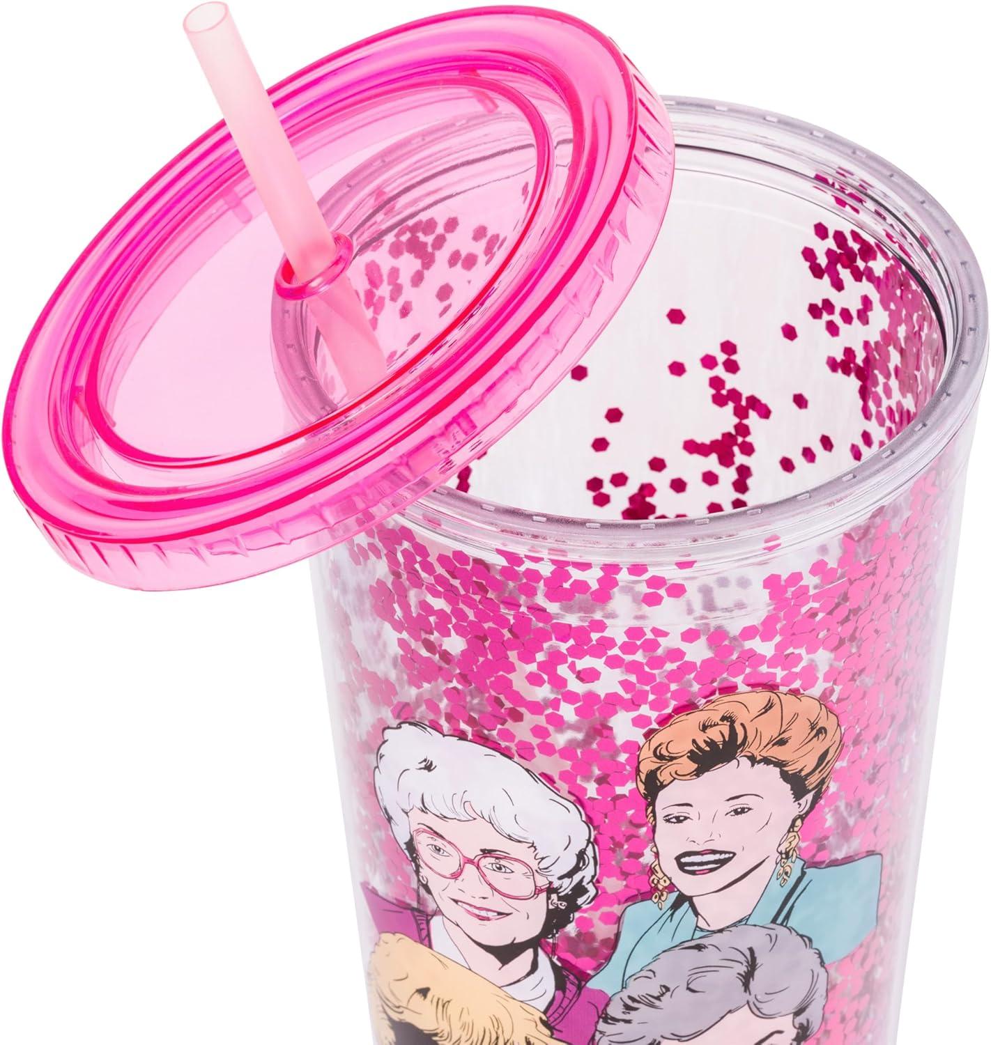 imageSilver Buffalo Wicked Core Elphaba and Glinda Split Patterns Rhinestone Lid 20oz Plastic Tall Cold Cup wLid and StrawThe Golden Girls Big